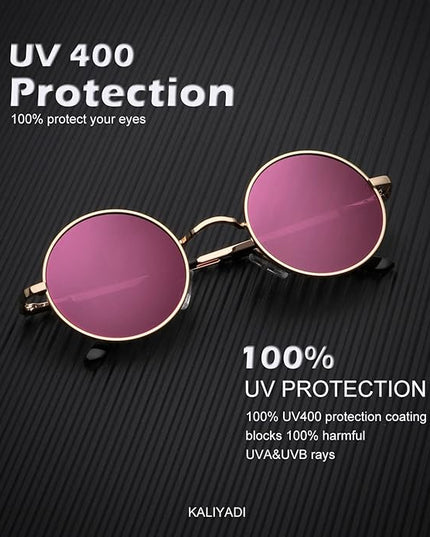 KALIYADI Round Polarized Sunglasses for Men Women Retro Metal Hippie Circle Style Sun Glasses UV Protection