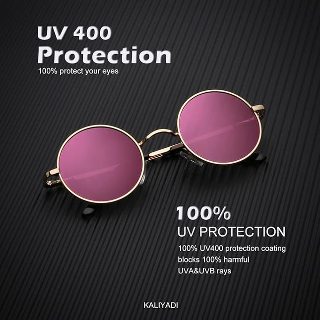 KALIYADI Round Polarized Sunglasses for Men Women Retro Metal Hippie Circle Style Sun Glasses UV Protection