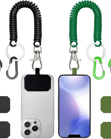 Phone Tether Lanyard Anti Theft Phone Strap with Carabiner Anti-Drop Outdoor Skiing Hiking Cycling Fishing Climbing fit iPhone and Most Cell Phone (Black+Green)