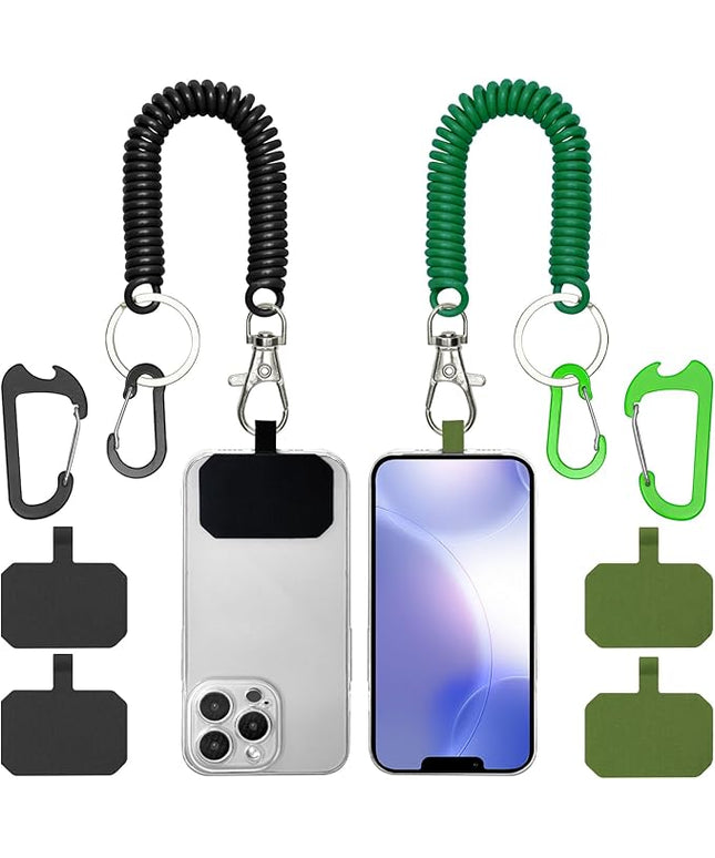 Phone Tether Lanyard Anti Theft Phone Strap with Carabiner Anti-Drop Outdoor Skiing Hiking Cycling Fishing Climbing fit iPhone and Most Cell Phone (Black+Green)