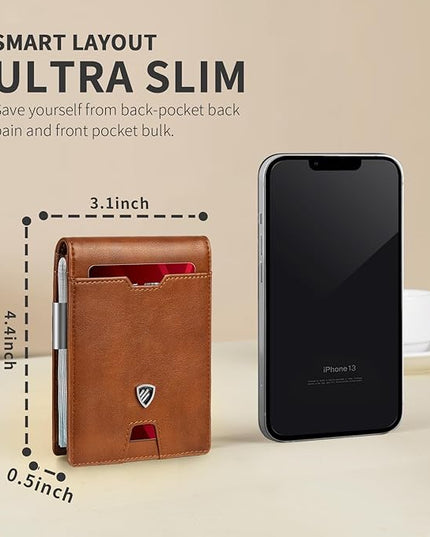 RUNBOX Mens Slim Wallet with Money Clip RFID Blocking Bifold Credit Card Holder for Men with Gift Box