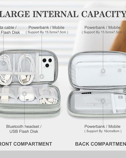 FYY Travel Cable Organizer Bag Pouch Electronic Accessories Carry Case Portable Waterproof Double Layers All-in-One Storage for Cord, Charger, Phone, Earphone Grey