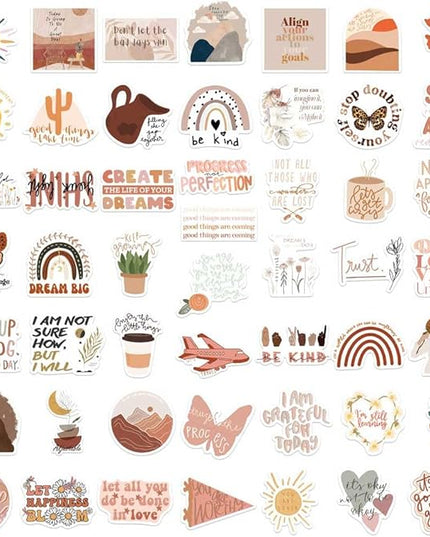 Vintage Inspirational Stickers 50Pcs, Boho Motivational Aesthetic Stickers for Women Adults Kids Teen Teachers, Retro Vinyl Waterproof Positive Decals for Laptop Water Bottles Phone Scrapbook Journal