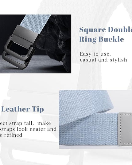 SANSTHS Canvas Belt with Double Ring Buckle, Fabric Web Belt for Women Men Double Ring for Outdoor & Casual Wear