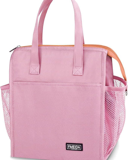 Fmeida Insulated Lunch Bag Women - 12L Leakproof Womens Lunch Tote w Zipper Reusable Lunch Bags Thermal Cooler Tote Multipocket for Work Hiking Beach Picnic | Pink