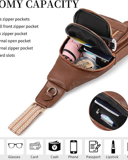 FALAN MULE Crossbody Bags for Women Trendy Leather Sling Chest Bag Fanny Packs for Women