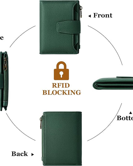 Airkit Small Wallet Women RFID Blocking Soft Leather Bifold Compact Card Holder Wallet for Women with Zipper Coin Pocket 4 ID Window