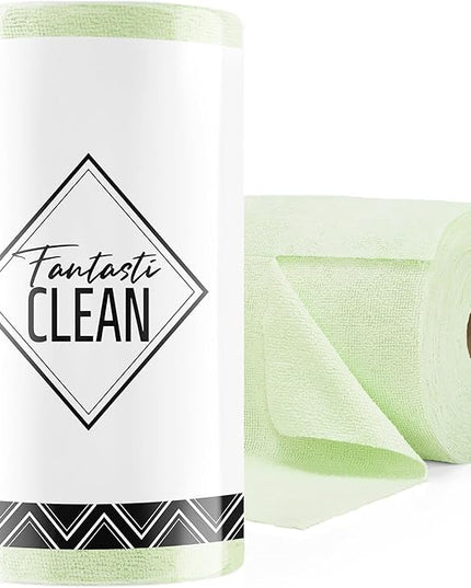 Fantasticlean Microfiber Cleaning Cloth Roll -75 Pack, Tear Away Microfiber Towels, 12" x 12", Reusable, Washable, Scratch Free, Ultra Absorbent Dishcloth for All-Around Cleaning Supplies (Green)