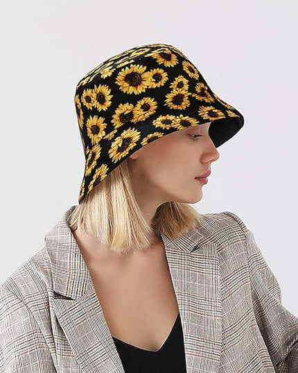 XYIYI Cute Bucket Hat Beach Fisherman Hats for Women, Reversible Double-Side-Wear