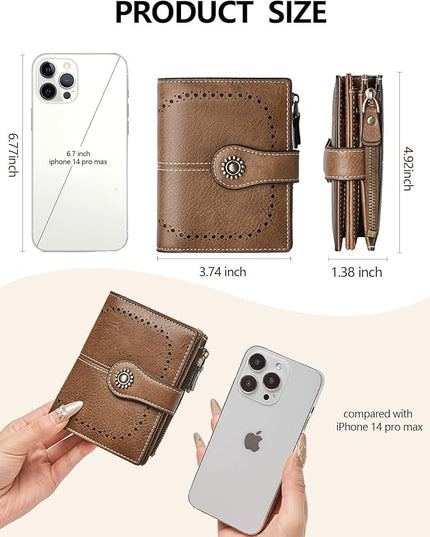 TFKGS RFID Wallet Women Small Wallets Card Holder Wallet for Women Leather Slim Bifold Compact Ladies Zipper Coin Pocket with ID Window Birthday Christmas Gifts Brown