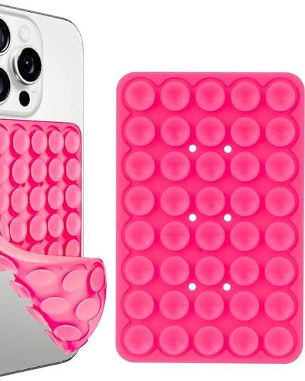 1 Pack Dark Pink Double Sided Silicone Suction Cup Phone Case Mount, Hands-Free Strong Grip Holder for Selfies and Videos, Silicon Phone Stand Sticky for iPhone and Android