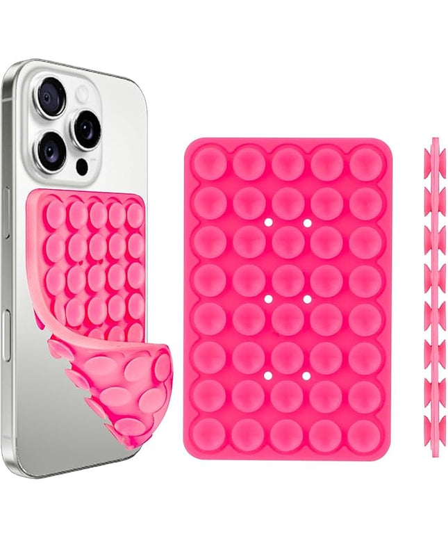 1 Pack Dark Pink Double Sided Silicone Suction Cup Phone Case Mount, Hands-Free Strong Grip Holder for Selfies and Videos, Silicon Phone Stand Sticky for iPhone and Android