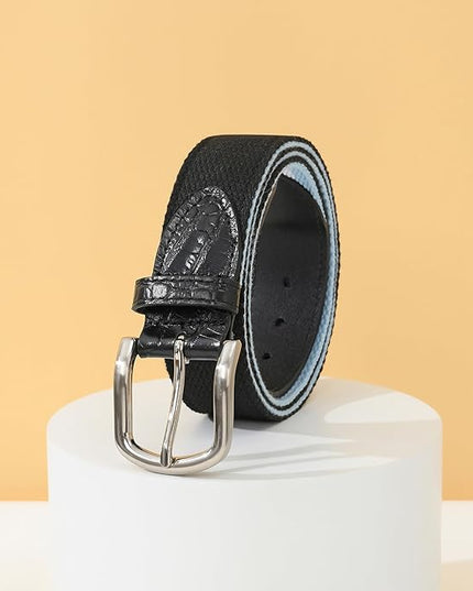 Mile High Life Golf Belts for Men, Canvas Belt with Genuine Leather Tips, Embroidered 2 Layer Web Belt with Pin Buckle