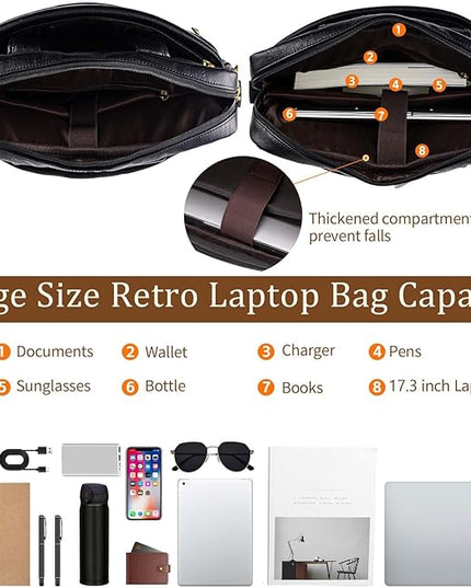 Faux Leather Messenger Bag for Men 17-17.3 Inch: Laptop Bag Briefcase Computer Handbags Shoulder Crossbody Bag with Padded Laptop Sleeve for Work College Travel, PU Black