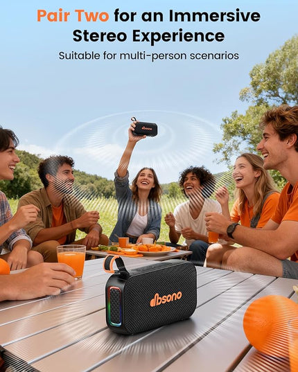 Bluetooth Speaker Stereo 20W Loud Sound: 30H Playtime, IPX5 Water Resistant, Portable Wireless Speakers, Powerful Bass, Lightshow, Birthday Gifts for Men/Adults/Teens, Beach Vacation Essentials, Black