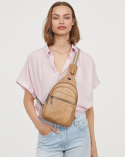Sling Bag For Women Faux Leather Small Casual Daypack Backpack Fanny Pack Crossbody Chest Bags Purse