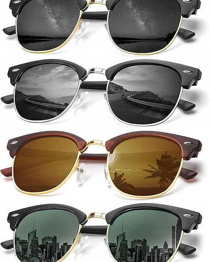KALIYADI Sunglasses Men Polarized Sunglasses for Men Women Unisex Semi-Rimless Frame Retro Driving Sun Glasses UV Blocking