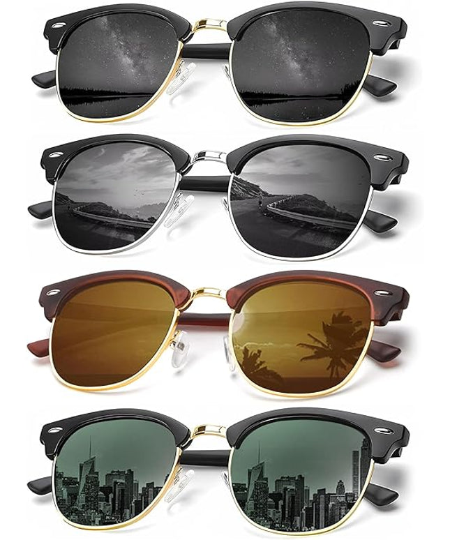 KALIYADI Sunglasses Men Polarized Sunglasses for Men Women Unisex Semi-Rimless Frame Retro Driving Sun Glasses UV Blocking