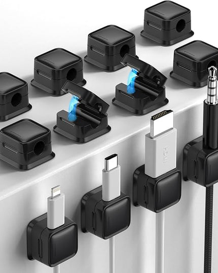 12 Pack Magnetic Cord Organizer Holder, Strong Adhesive Desk Cable Management, Easy Open, Organize Phone Charging Cords, Wire Holder, Neatly for Home, Office, Car, Desk, Nightstand - Black