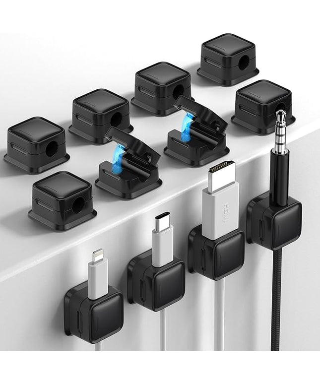12 Pack Magnetic Cord Organizer Holder, Strong Adhesive Desk Cable Management, Easy Open, Organize Phone Charging Cords, Wire Holder, Neatly for Home, Office, Car, Desk, Nightstand - Black