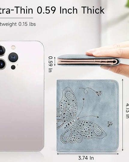 KITEVIUN Small RFID Wallet Women Ultra Thin Slim Womens Wallet Mini Compact Bifold Pocket Ladies Wallets for Women BLUE