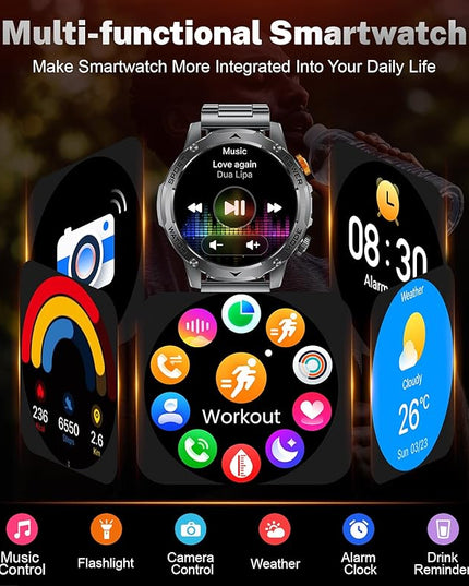 LIGE Smart Watch for Men (Make/Answer Calls) with 1000mAh, 1.75" HD Screen Smartwatch with Flashlight, Heart Rate/Sleep Monitor, IP68 Waterproof, 100+ Sports Modes for Android iOS, 3 Straps