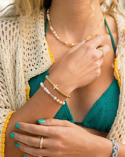 Gold Bracelets for Women 14K Gold Beaded Bracelets Stackable Bracelets for Women Gold Charm Bracelet Non Tarnish Gold Jewelry for Women Trendy