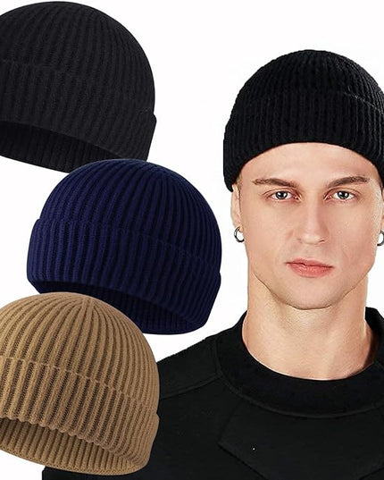 ROYBENS Swag Wool Knit Cuff Short Fisherman Beanie for Men Women, Winter Warm Hats