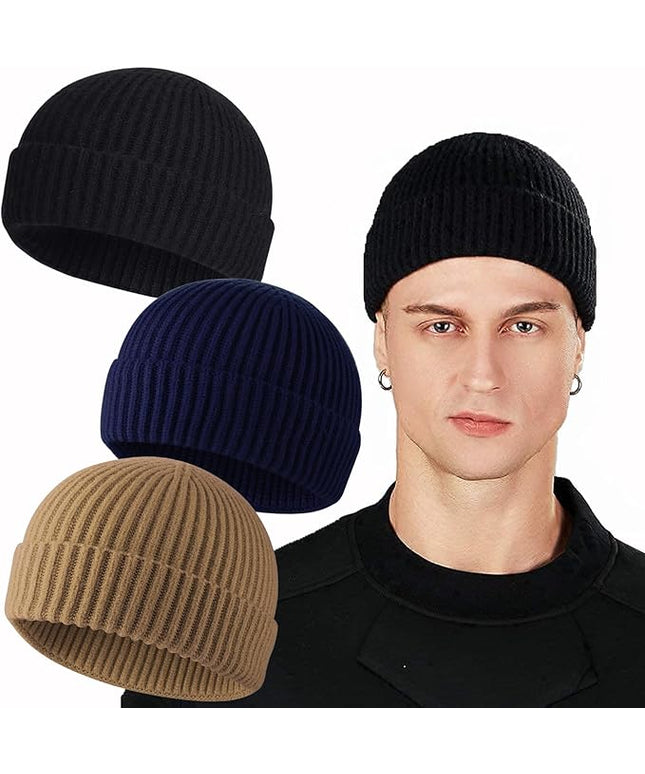 ROYBENS Swag Wool Knit Cuff Short Fisherman Beanie for Men Women, Winter Warm Hats