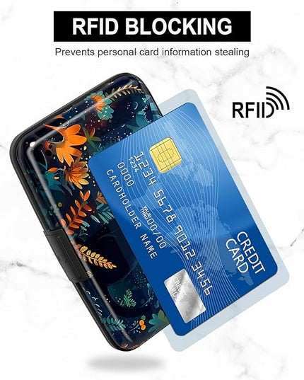 Atufsuat Credit Card Holder, Mini Aluminum Card Wallet RFID Blocking Slim Metal Hard Card Case for Women Men, Pretty Cat