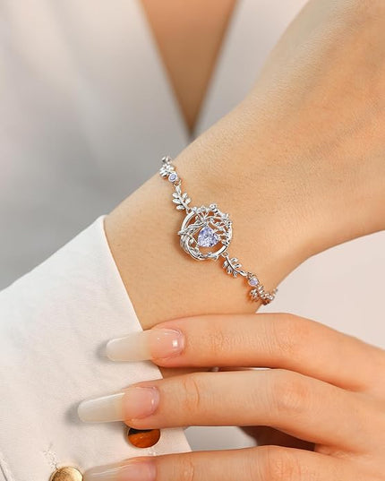 FANCIME Tree of life Birthstone Bracelet for Women Sterling Silver Tree Jewelry Birthstone Charm Bracelet Gemstone Anniversary Birthday Christmas Gifts for Wife Mom Her