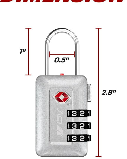 BV TSA Accepted Luggage Travel Lock, Set-Your-Own Combination Lock for School Gym Locker, Luggage Suitcase Baggage Locks, Filing Cabinets, Toolbox, Case (Silver, 2 Pack)
