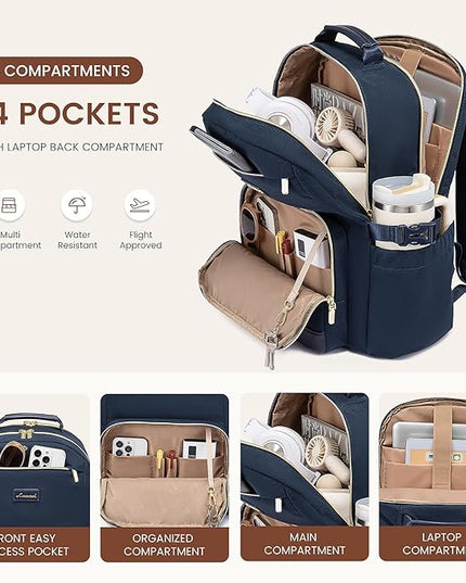 LOVEVOOK Laptop Backpack for Women with Pouch Pocket for Large Capacity Cup,15.6 Inch Laptop Computer Bag Travel Backpack Purse,Waterproof Work Business Backpack College Teacher Bags,Dark Blue