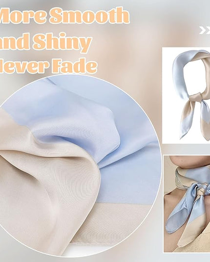 kcctoo 27.5" Mulberry Silk Feeling Head Scarf Women's Fashion Square Neck Satin Scarfs for Bag Hair Scarves Gift