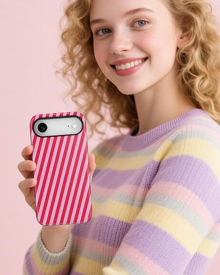 Magnetic for iPhone 17 Air Case Cute Diagonal Stripes Phone Case, Shockproof Slim TPU and Hard PC Protective Phone Cover Compatible with MagSafe Designed for Women Girls,Red