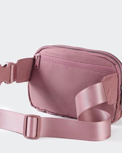 Pander Everywhere Belt Bag for Women, 5 Zipper Pockets Nylon Crossbody Fanny Pack Purse (Dune Pink)