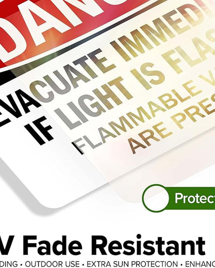 Danger Evacuate Immediately If Light is Flashing Flammable Vapors are Present Sign, 10x7 Inches, 4 Mil Vinyl Decal Stickers Weather Resistant, Made in USA by My Sign Center