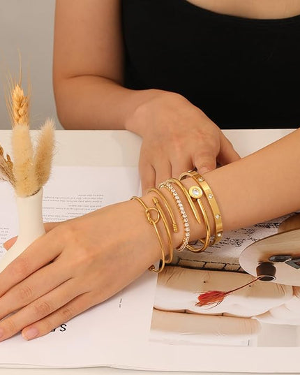 18 K Gold Plated Love Bangle Bracelet Stack Cuff Jewelry for Women Jewelry Set for Women Gift with Box