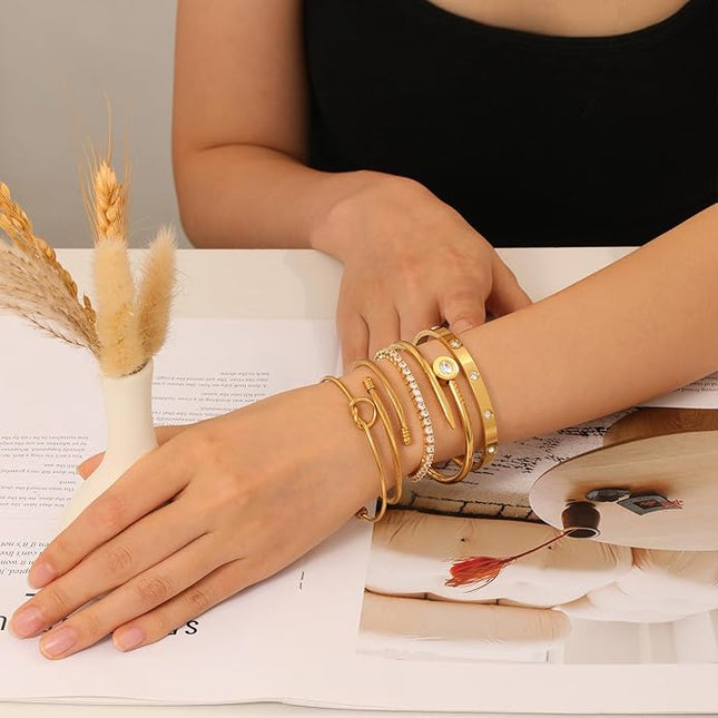 18 K Gold Plated Love Bangle Bracelet Stack Cuff Jewelry for Women Jewelry Set for Women Gift with Box