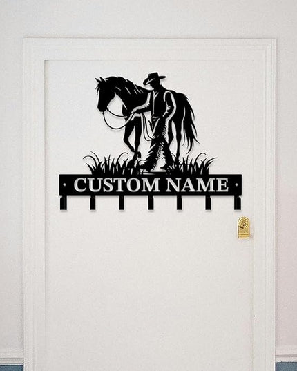 peanut case Personalized Farm Horse Keys Hooks,Custom Name Metal Cowboy Horse Art Keys Hooks,Metal Horse Lover Wall Home Storage Decorative Keys Hooks,Key Holder Hooks for Wall (Style A)