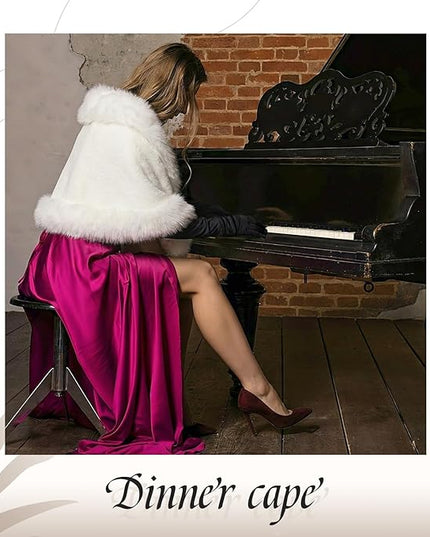 Zhanmai 2 Pcs Winter Long Shawl Cloak Stretchy Glove Opera Bridal Dance Gloves for Women Dress Party Coat