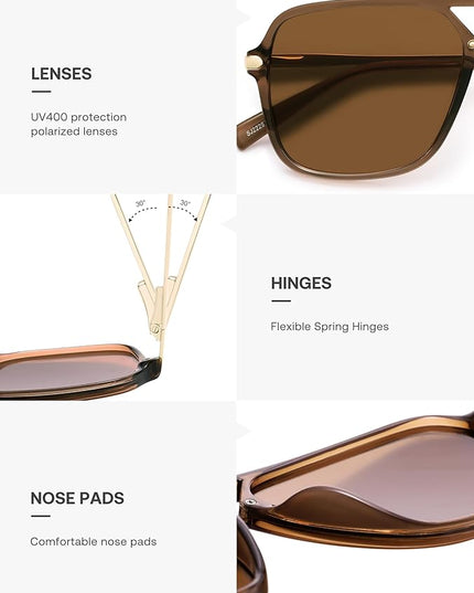 SOJOS Sunglasses for Women & Men, Square, Retro, Polarized Lens, Trendy Aviator, 90s Shades
