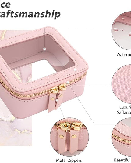 Aveniee Small Clear Makeup Bag,Mini Travel Toiletry Organizer TSA Approved,Waterproof Cosmetic Case with Zipper,Cute Car Essentials Pouch for Women,Pink