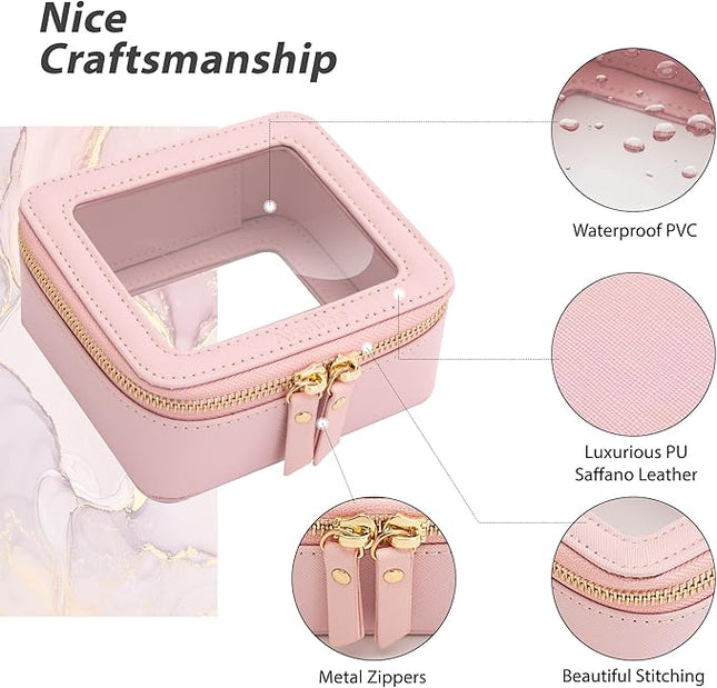 Aveniee Small Clear Makeup Bag,Mini Travel Toiletry Organizer TSA Approved,Waterproof Cosmetic Case with Zipper,Cute Car Essentials Pouch for Women,Pink