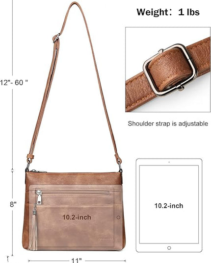 MASINTOR Crossbody Bags for Women, Lightweight Medium Crossbody Purse, Soft Leather Women's Shoulder Handbags with Tassel