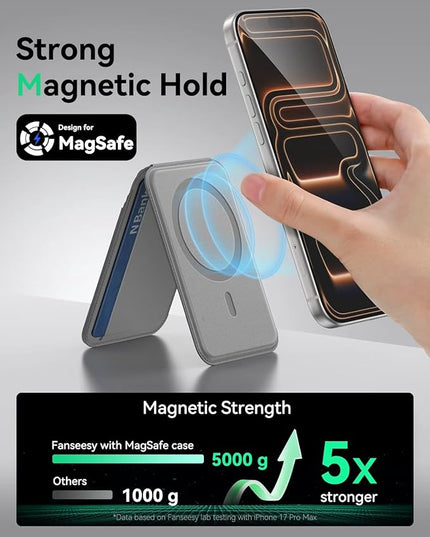 Fanseesy for MagSafe Wallet with Stand, 5 Card Holder, Slim Leather Magnetic Wallet for iPhone 17/16/15/14/13/12 Pro Max Plus Air Series, 3 Card Slots & 1 Cash Slot,Grey