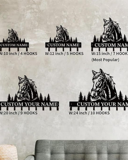 Personalized Custom Name Farm Horse Wall Key Hooks,Metal Horse Art Clothes Hooks,Metal Horse Wall Home Storage Decorative,For Front Door, Hallway, Kitchen, Bedroom,Keys,Hats (Style L)