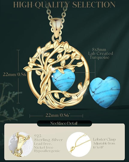 FANCIME Tree of life Birthstone necklace Sterling Silver Pendant Birthstone Necklace Gemstone Anniversary Birthday Jewelry Christmas Gifts for Mom Her Wife