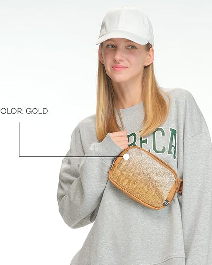 C.C Ombre Rhinestone Fanny Pack – Glitter Crossbody Waist Bag with Adjustable Strap, Multi Color (Ombre Rhinestone - Gold)