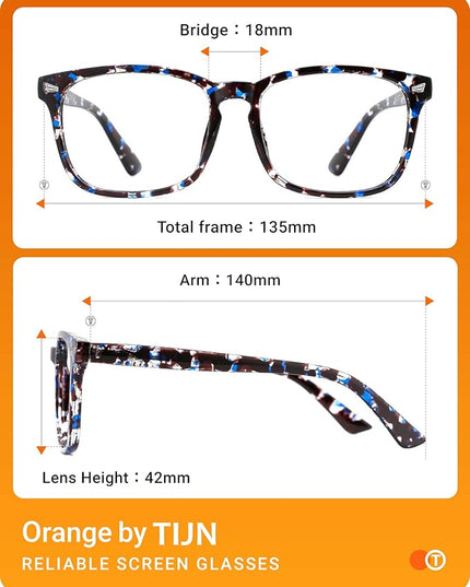 TIJN Blue Light Blocking Glasses for Women Men Clear Frame Square Nerd Eyeglasses Anti Blue Ray Computer Screen Glasses